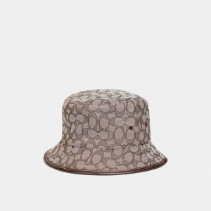 Palarie Dama COACH® Signature Jacquard Bucket In Organic Cotton And Recycled Polyester Gri | ROCTZ433