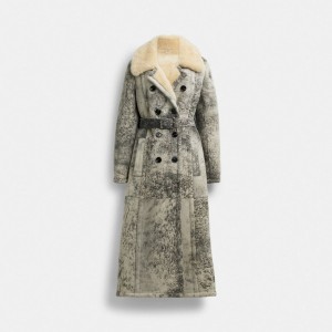 Palton Dama COACH® Long Shearling Trench Negrii | ROFDW685