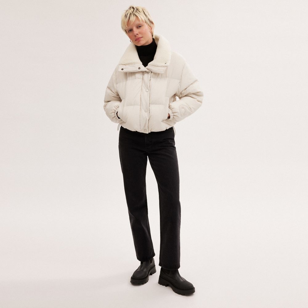 Geaca Dama COACH® Cropped Puffer With Sherpa Albi | ROLIB653